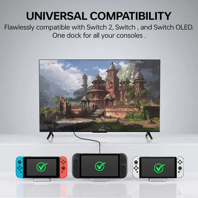 Alt view image 2 of 7 - Dock Station for Switch 2/Switch,4K TV Docking Base,Case Friendly