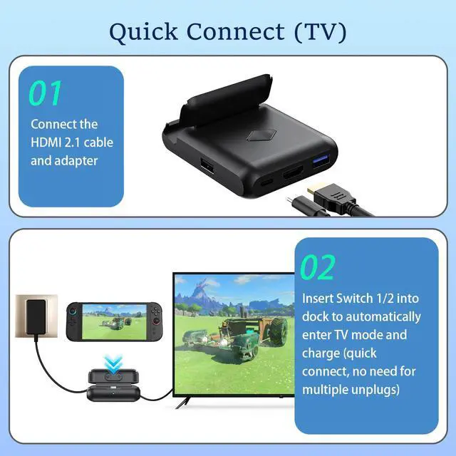 Alt view image 3 of 7 - Switch 2 Dock, for Nintendo Switch 2/1/OLED, Portable Dock for TV, Travel