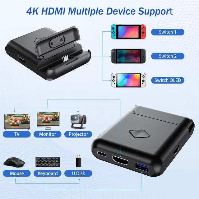 Alt view image 7 of 7 - Switch 2 Dock, for Nintendo Switch 2/1/OLED, Portable Dock for TV, Travel