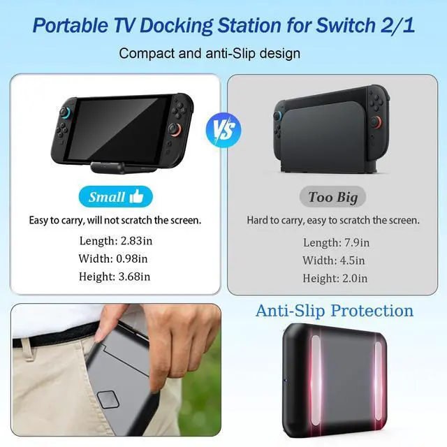 Alt view image 6 of 7 - Switch 2 Dock, for Nintendo Switch 2/1/OLED, Portable Dock for TV, Travel