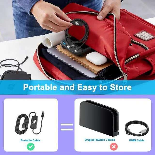 Alt view image 3 of 7 - Travel Portable Switch 2 Dock for Nintendo Switch 2/1/OLED HDMI Cable