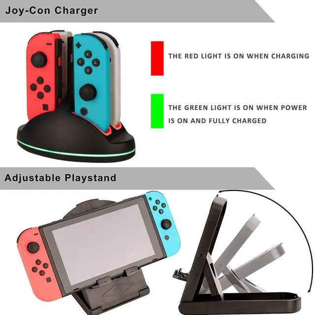 Alt view image 4 of 6 - Accessories Kit for Nintendo Switch / Switch OLED Model Games Bundle Wheel Grip Caps Carrying Case Screen Protector Controller