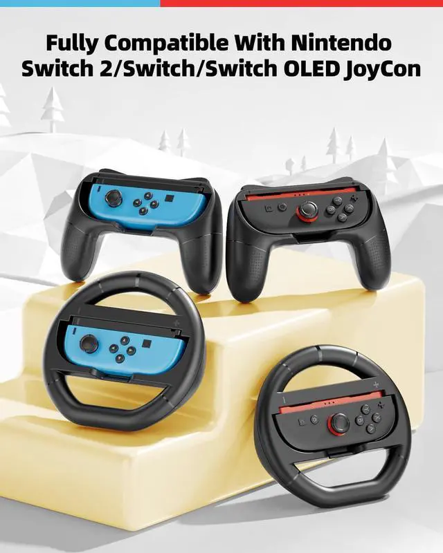 Alt view image 2 of 7 - Switch 2 Joycon Grips & Steering Wheels, Joycons Accessories for Nintendo Switch 2/Switch1/OLED, Controller Holder & Steering Wheel Set with Anti-Slip Thumb Grip Wrist strap