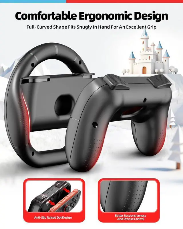 Alt view image 3 of 7 - Switch 2 Joycon Grips & Steering Wheels, Joycons Accessories for Nintendo Switch 2/Switch1/OLED, Controller Holder & Steering Wheel Set with Anti-Slip Thumb Grip Wrist strap