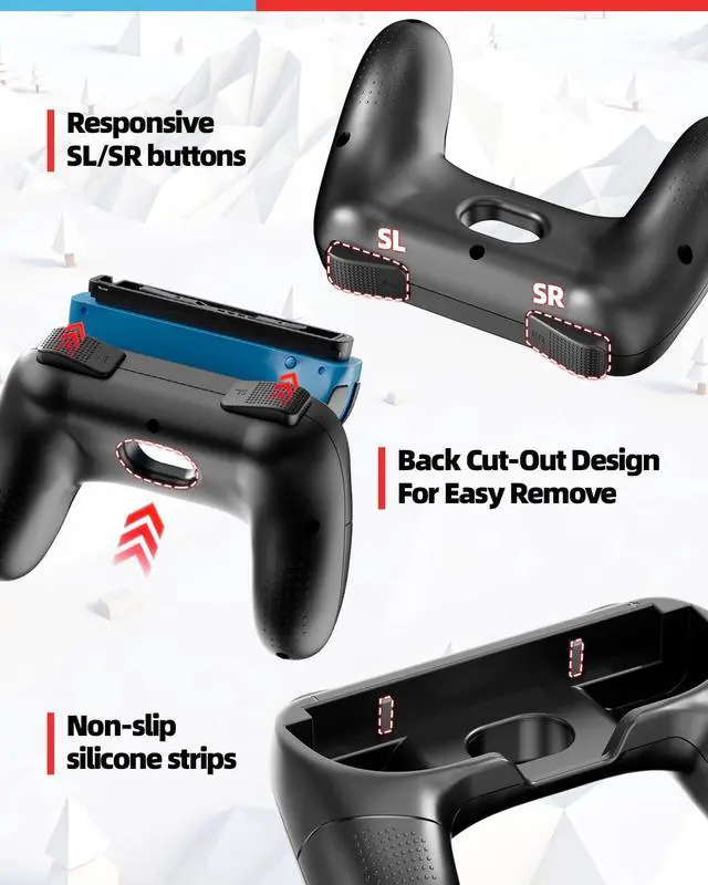 Alt view image 4 of 7 - Switch 2 Joycon Grips & Steering Wheels, Joycons Accessories for Nintendo Switch 2/Switch1/OLED, Controller Holder & Steering Wheel Set with Anti-Slip Thumb Grip Wrist strap