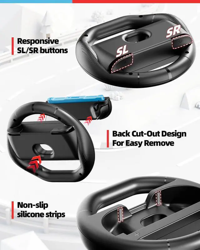 Alt view image 5 of 7 - Switch 2 Joycon Grips & Steering Wheels, Joycons Accessories for Nintendo Switch 2/Switch1/OLED, Controller Holder & Steering Wheel Set with Anti-Slip Thumb Grip Wrist strap