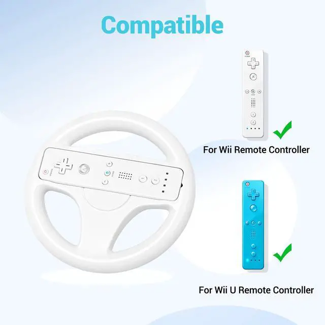 Alt view image 2 of 7 - Steering Wheel for Nintendo Wii and Wii U Remote Controller, 2 Pack Racing Wheels Games Accessories for Mario Kart (White)