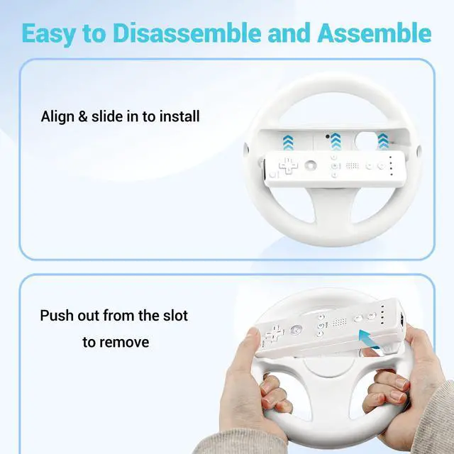 Alt view image 3 of 7 - Steering Wheel for Nintendo Wii and Wii U Remote Controller, 2 Pack Racing Wheels Games Accessories for Mario Kart (White)