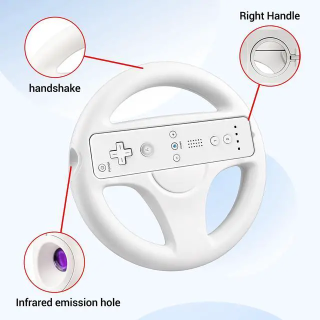 Alt view image 4 of 7 - Steering Wheel for Nintendo Wii and Wii U Remote Controller, 2 Pack Racing Wheels Games Accessories for Mario Kart (White)