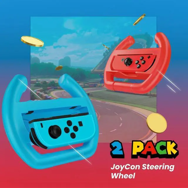 Alt view image 3 of 7 - Nintendo Switch Wheel for Joy-Con Controllers, Red & Blue, 2 Pack