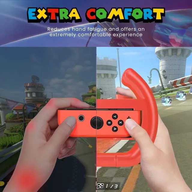 Alt view image 4 of 7 - Nintendo Switch Wheel for Joy-Con Controllers, Red & Blue, 2 Pack