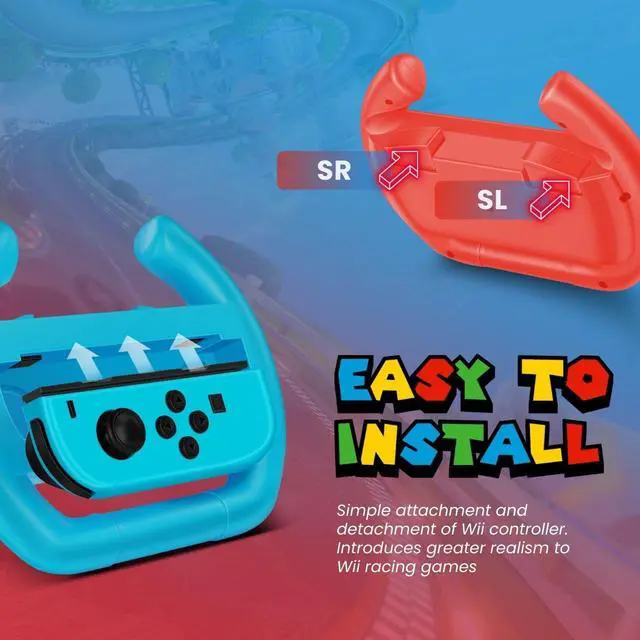 Alt view image 6 of 7 - Nintendo Switch Wheel for Joy-Con Controllers, Red & Blue, 2 Pack
