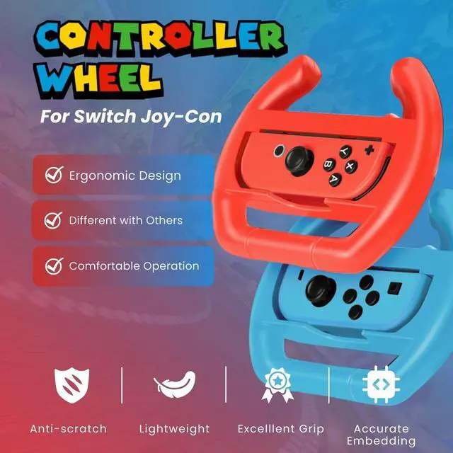 Alt view image 2 of 7 - Nintendo Switch Wheel for Joy-Con Controllers, Red & Blue, 2 Pack