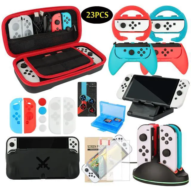 Main image of Accessories Bundle Pack for Nintendo Switch OLED Model(2021), Family Party Kit with Carrying Case, Joy Con Charging Dock, Grips, Covers, Steering Wheels, Mount, Screen Protectors, Caps(23 in 1)