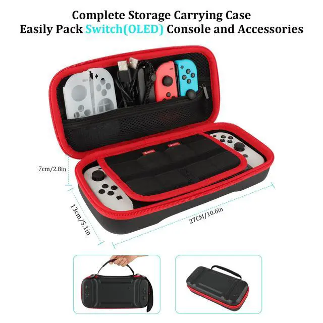 Alt view image 3 of 7 - Accessories Bundle Pack for Nintendo Switch OLED Model(2021), Family Party Kit with Carrying Case, Joy Con Charging Dock, Grips, Covers, Steering Wheels, Mount, Screen Protectors, Caps(23 in 1)