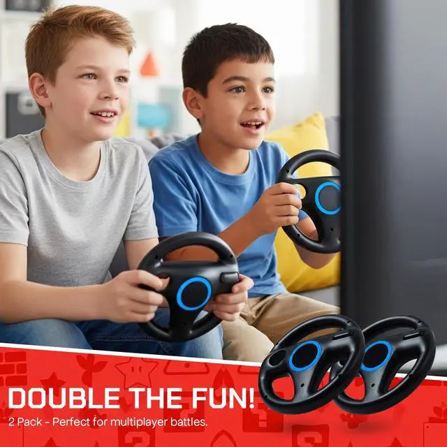 Alt view image 3 of 7 - Mario Kart Racing Wheel for Wii and Wii U 2 Pack - Black