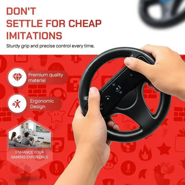 Alt view image 6 of 7 - Mario Kart Racing Wheel for Wii and Wii U 2 Pack - Black