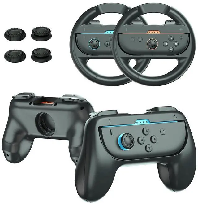 Main image of Joy-Con Grips & Steering Wheels Bundle for Nintendo Switch 2, Ergonomic Anti-Slip Handles Compatible with Joy-Con 2, Switch OLED & 2017 Models, Racing Accessories for Mario Kart World