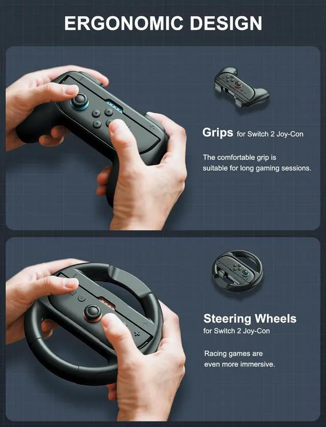 Alt view image 3 of 7 - Joy-Con Grips & Steering Wheels Bundle for Nintendo Switch 2, Ergonomic Anti-Slip Handles Compatible with Joy-Con 2, Switch OLED & 2017 Models, Racing Accessories for Mario Kart World