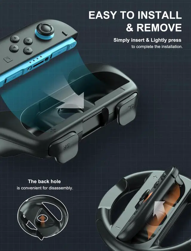 Alt view image 4 of 7 - Joy-Con Grips & Steering Wheels Bundle for Nintendo Switch 2, Ergonomic Anti-Slip Handles Compatible with Joy-Con 2, Switch OLED & 2017 Models, Racing Accessories for Mario Kart World