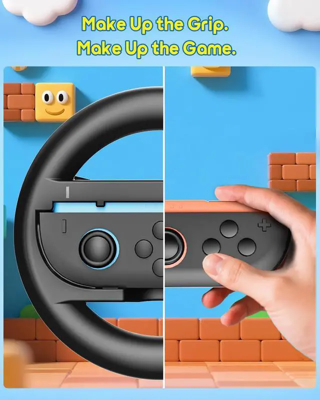 Alt view image 6 of 7 - Steering Wheels for Nintendo Switch 2 (2025) Mario Kart World & 8 Deluxe Racing Games, 2 Pack Racing Game Wheels for NS2 Multiplayer Mode Family Game Night, Switch 2 Accessories for Motion Racing Game