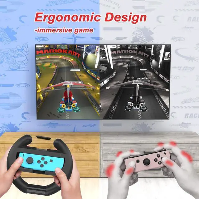 Alt view image 4 of 6 - Steering Wheel for Mario Kart Nintendo Switch, Switch Racing Steering Wheel for Mario Kart 8 Deluxe Compatible Nintendo Switch/Switch OLED, Switch Joy Con Controller Race Accessories (Upgrade 4 Pack)