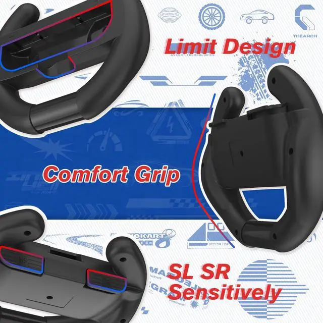 Alt view image 3 of 6 - Steering Wheel for Mario Kart Nintendo Switch, Switch Racing Steering Wheel for Mario Kart 8 Deluxe Compatible Nintendo Switch/Switch OLED, Switch Joy Con Controller Race Accessories (Upgrade 4 Pack)