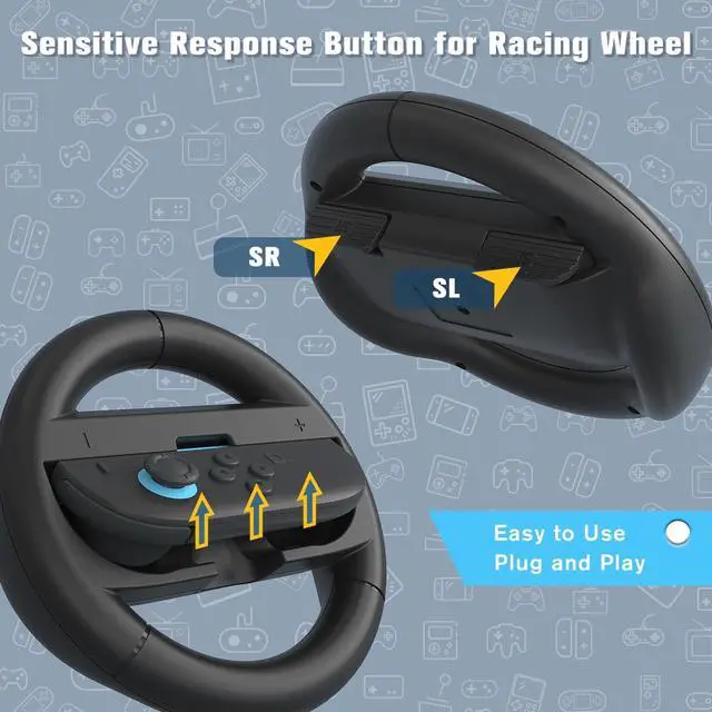 Alt view image 5 of 7 - Switch Steering Wheel for Nintendo Switch 2,Racing Wheel for Switch 2 JoyCon Controller,2 Pack Nintendo Switch Steering Wheel Fit Mario Kart World/Mario Kart 8 Deluxe Switch Accessories Switch2 Wheel