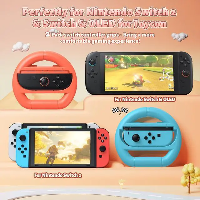 Alt view image 2 of 7 - Switch Steering Wheels for Nintendo Switch 2/1/OLED for Joy-Con