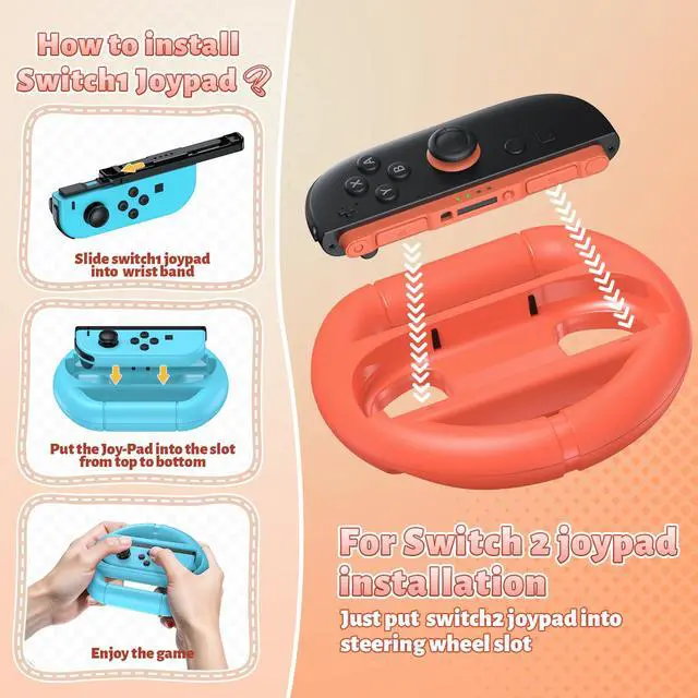 Alt view image 5 of 7 - Switch Steering Wheels for Nintendo Switch 2/1/OLED for Joy-Con