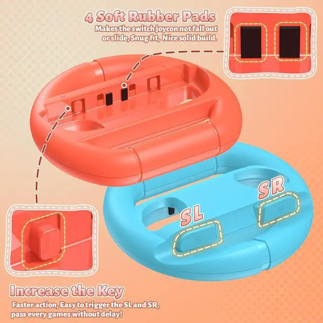 Alt view image 6 of 7 - Switch Steering Wheels for Nintendo Switch 2/1/OLED for Joy-Con