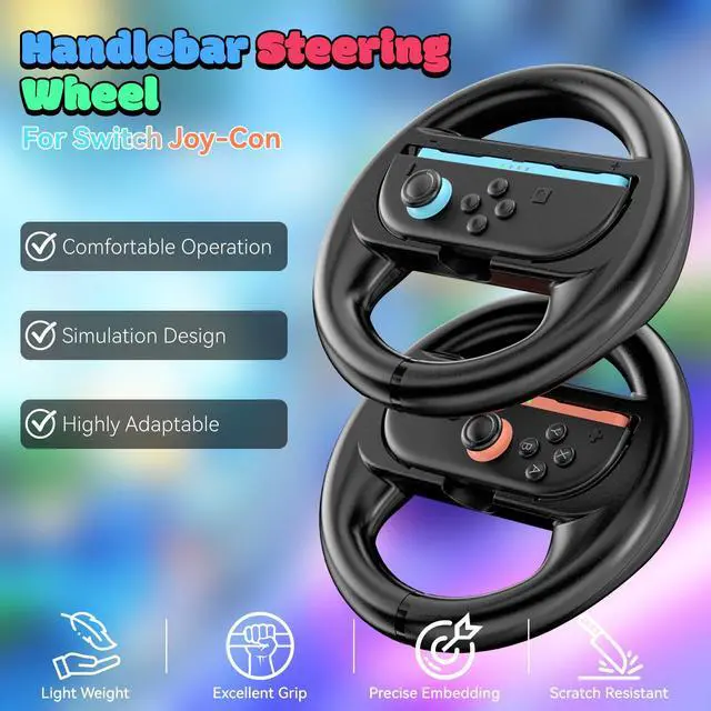 Alt view image 4 of 7 - Steering Wheels for Nintendo Switch 2 (2025) JoyCons, Racing Wheels for Mario Kart 8 Deluxe, NS2 Racing Games Accessories with Ergonomic Non-Slip & Easy to Install (2 Packs Black)