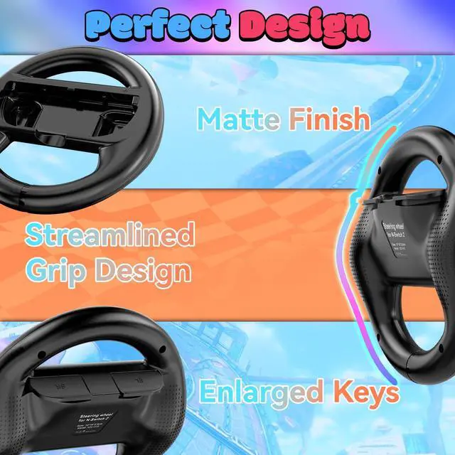 Alt view image 5 of 7 - Steering Wheels for Nintendo Switch 2 (2025) JoyCons, Racing Wheels for Mario Kart 8 Deluxe, NS2 Racing Games Accessories with Ergonomic Non-Slip & Easy to Install (2 Packs Black)