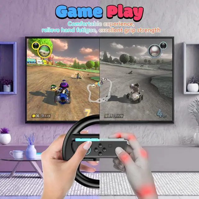 Alt view image 2 of 7 - Steering Wheels for Nintendo Switch 2 (2025) JoyCons, Racing Wheels for Mario Kart 8 Deluxe, NS2 Racing Games Accessories with Ergonomic Non-Slip & Easy to Install (2 Packs Black)