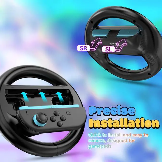 Alt view image 3 of 7 - Steering Wheels for Nintendo Switch 2 (2025) JoyCons, Racing Wheels for Mario Kart 8 Deluxe, NS2 Racing Games Accessories with Ergonomic Non-Slip & Easy to Install (2 Packs Black)