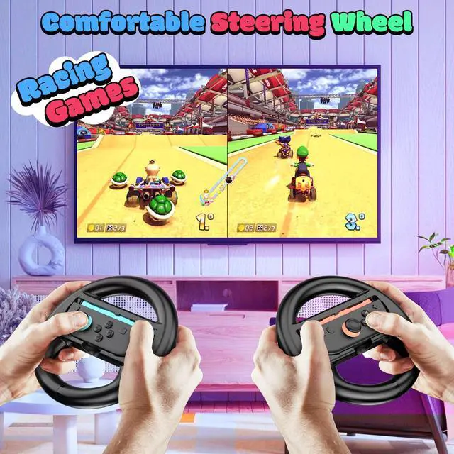 Alt view image 7 of 7 - Steering Wheels for Nintendo Switch 2 (2025) JoyCons, Racing Wheels for Mario Kart 8 Deluxe, NS2 Racing Games Accessories with Ergonomic Non-Slip & Easy to Install (2 Packs Black)