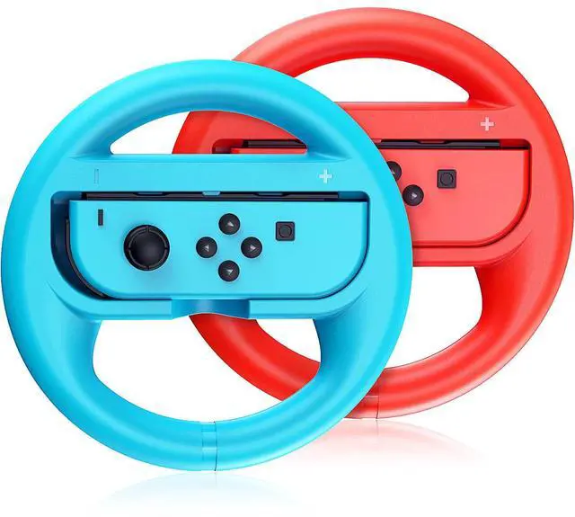 Main image of Steering Wheel Compatible with Nintendo Switch Wheel, Family Use Accessories Compatible with Switch JoyCon Controllers, 2 Pack (Blue and Red)