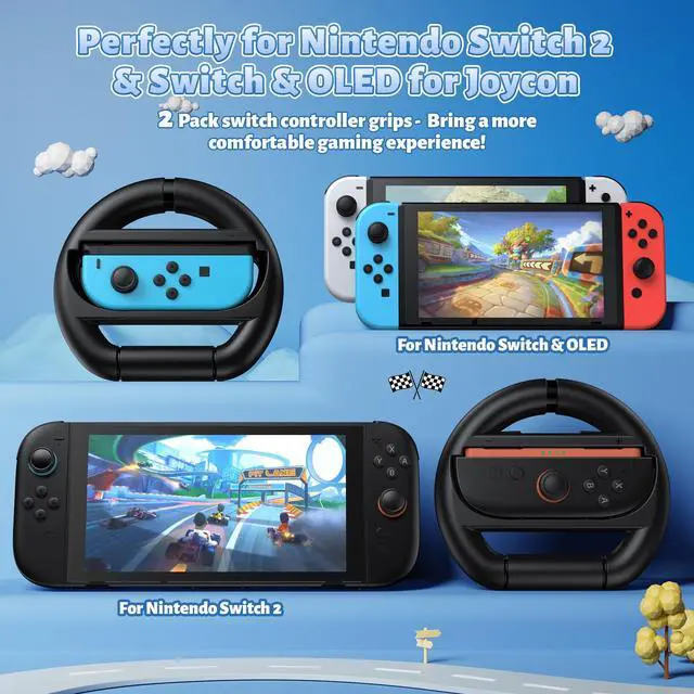 Alt view image 2 of 7 - Switch Steering Wheels for Nintendo Switch 2/1/OLED for Joy-Con