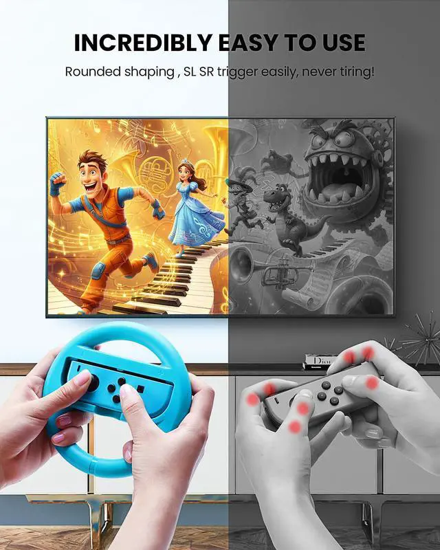 Alt view image 2 of 7 - Steering Wheel Compatible with Nintendo Switch Wheel, Family Use Accessories Compatible with Switch JoyCon Controllers, 2 Pack (Blue and Red)