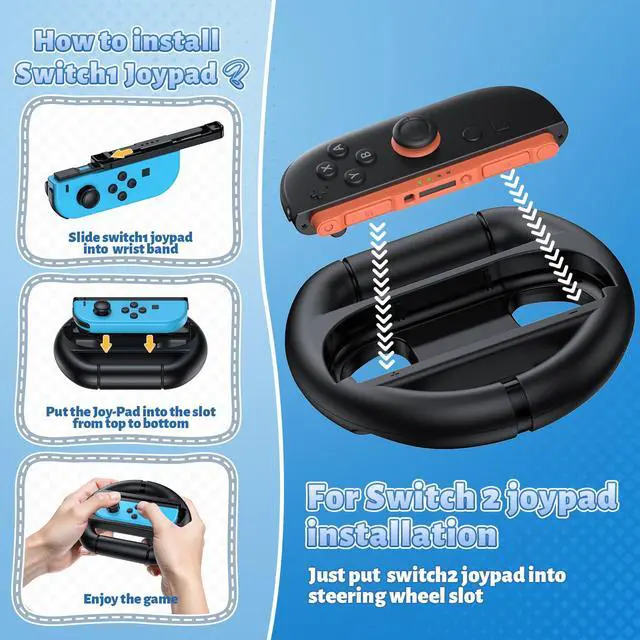 Alt view image 6 of 7 - Switch Steering Wheels for Nintendo Switch 2/1/OLED for Joy-Con