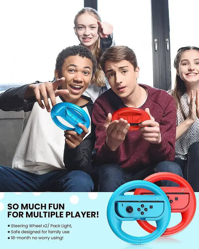 Alt view image 6 of 7 - Steering Wheel Compatible with Nintendo Switch Wheel, Family Use Accessories Compatible with Switch JoyCon Controllers, 2 Pack (Blue and Red)