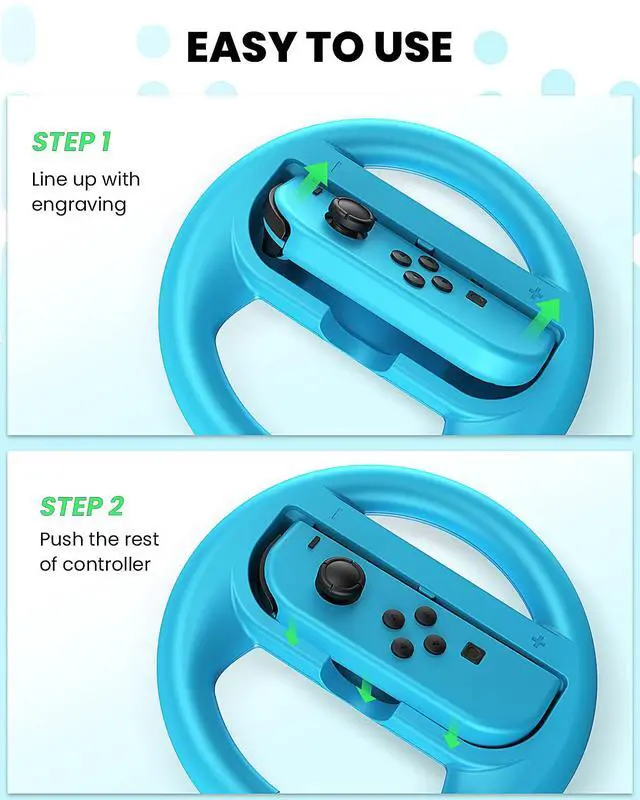 Alt view image 7 of 7 - Steering Wheel Compatible with Nintendo Switch Wheel, Family Use Accessories Compatible with Switch JoyCon Controllers, 2 Pack (Blue and Red)