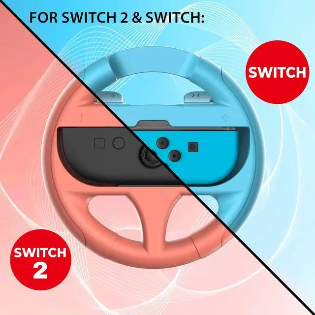 Alt view image 3 of 6 - Pack of 2 Steering wheels for Nintendo Switch and Switch 2 JoyCons - Compatible with Switch and Switch 2 Joy-con - Blue and Red