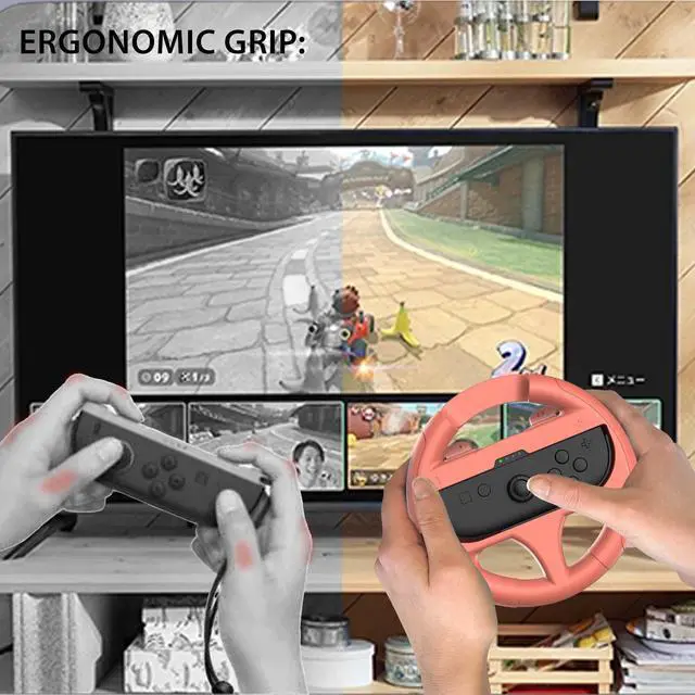 Alt view image 5 of 6 - Pack of 2 Steering wheels for Nintendo Switch and Switch 2 JoyCons - Compatible with Switch and Switch 2 Joy-con - Blue and Red