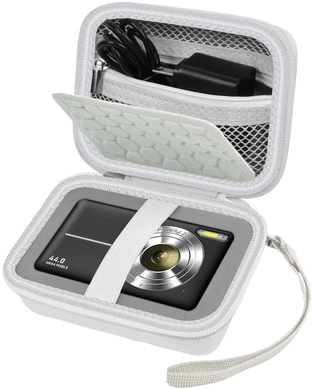 Main image of Digital Camera Case for Kodak FZ55/FZ45 and for CAMKORY, White | Hard EVA Shell,Pre-Cut Foam, Accessories Mesh Pocket, Wrist Strap, Compact for Travel, School and Daily Storage, Case only