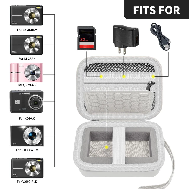 Alt view image 2 of 7 - Digital Camera Case for Kodak FZ55/FZ45 and for CAMKORY, White | Hard EVA Shell,Pre-Cut Foam, Accessories Mesh Pocket, Wrist Strap, Compact for Travel, School and Daily Storage, Case only