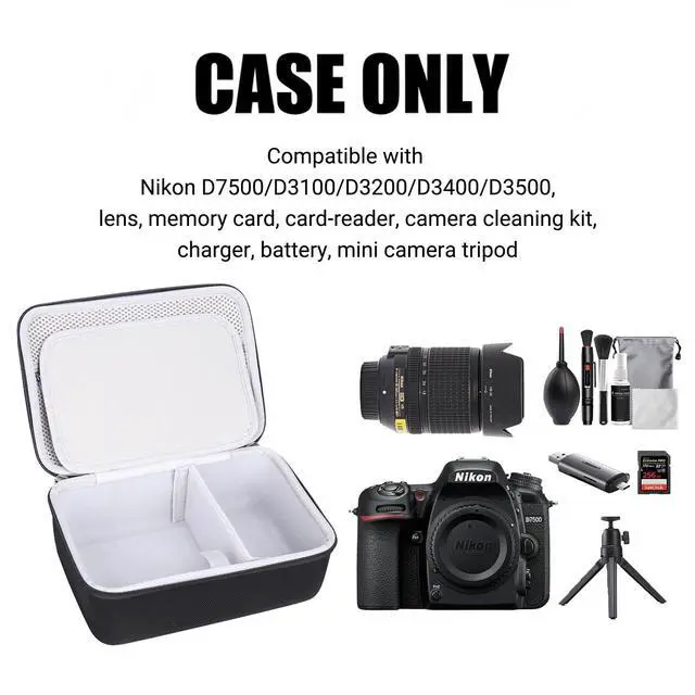 Alt view image 2 of 7 - Case for Nikon D7500/ D3100/ D3200/ D3400/ D3500 Digital Camera,Lens, Memory Card,Card-reader,Charger,Battery,Mini camera tripod, Compact Camera Travel Carrying Organizer (Case Only)