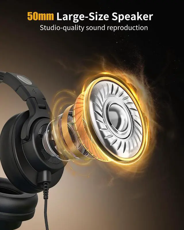 Alt view image 3 of 7 - Wired Over Ear Headphones, DJ & Studio Monitor Headphones with 50mm Driver, Stereo Headsets with 1/4 and 3.5mm Jack for Recording Mixing Podcast Keyboard Guitar Laptop - Black