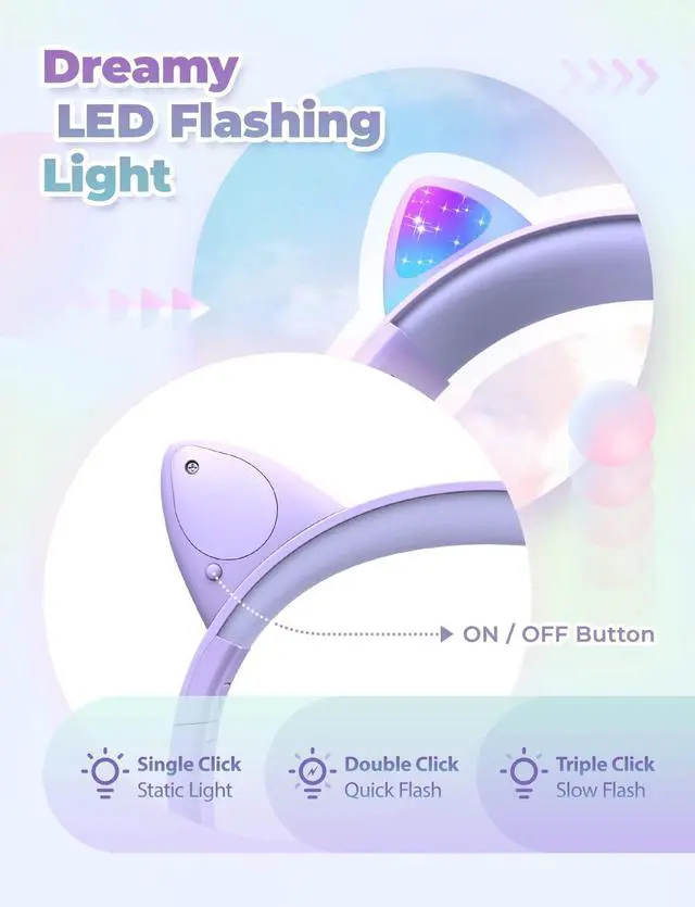 Alt view image 2 of 6 - HS20 Kids Headphones for Toddler Girls, Cat Ear LED Light Up School
