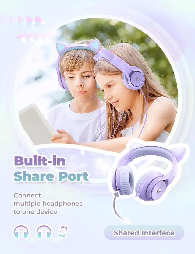 Alt view image 3 of 6 - HS20 Kids Headphones for Toddler Girls, Cat Ear LED Light Up School